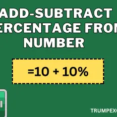 Grafika z logo Excel, tekstem "ADD-SUBTRACT PERCENTAGE FROM NUMBER" i formułą "=10 + 10%".