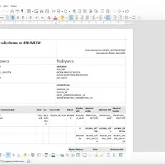 Szablon faktury w LibreOffice Writer. Widok dokumentu z polami do wypełnienia, jak skopiować tabelę w Wordzie, aby stworzyć własny dokument.