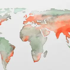 Mapa świata akwarelą. Zastanawiasz się, ile trwa matura z geografii rozszerzona? Czas ten jest podobny do podróży dookoła świata!
