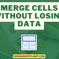 Grafika z napisem "MERGE CELLS WITHOUT LOSING DATA" i ikoną arkusza kalkulacyjnego.
