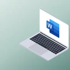 Laptop z ikoną Worda. Dowiedz się, jak przenieść pojedyncze znaki w Wordzie, by usprawnić pracę z tekstem.