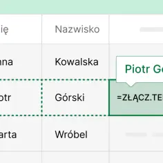 Jak rozdzielić komórki w Excelu? Przykład łączenia imienia i nazwiska w jedną komórkę.