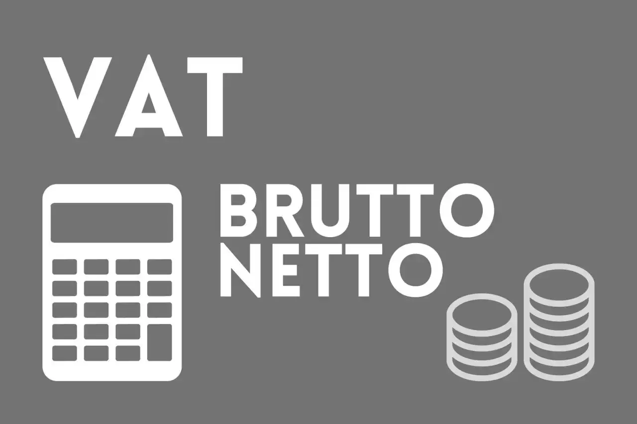 Kalkulator, stos monet i napis VAT. Dowiedz się, jak obliczyć VAT 23% i przejść od kwoty netto do brutto.